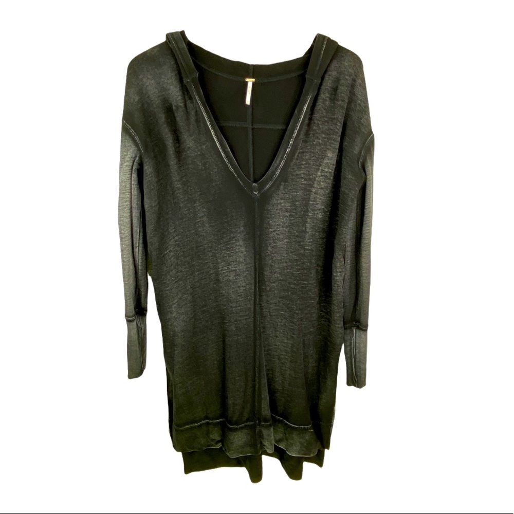 Free People Black V-Neck Hoodie